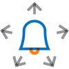 Stylized illustration of a bell peeling in many directions